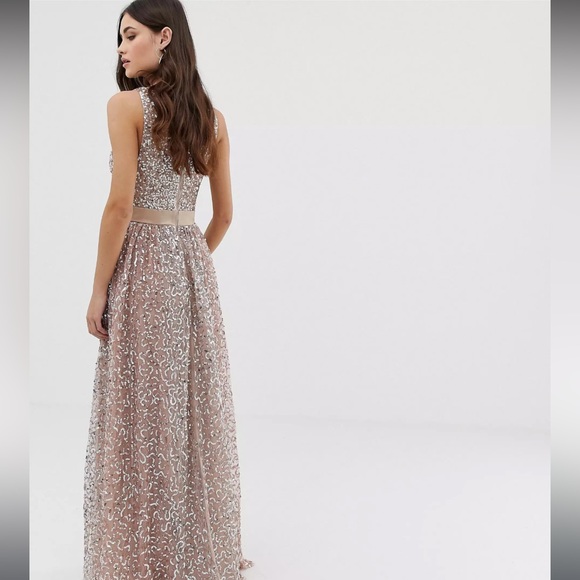 Brand new contrast sequin Gold / taupe / blush gown - Picture 3 of 3